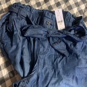 New York & co elastic paper bag wide leg chambray slack large